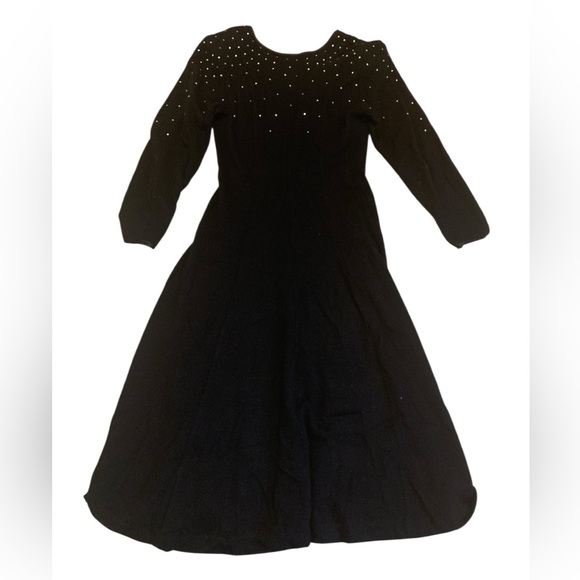 Vintage I. B. Diffusion Black Angora Wool Blend Knit Maxi Dress Rhinestone Sz M - Picture 1 of 7
